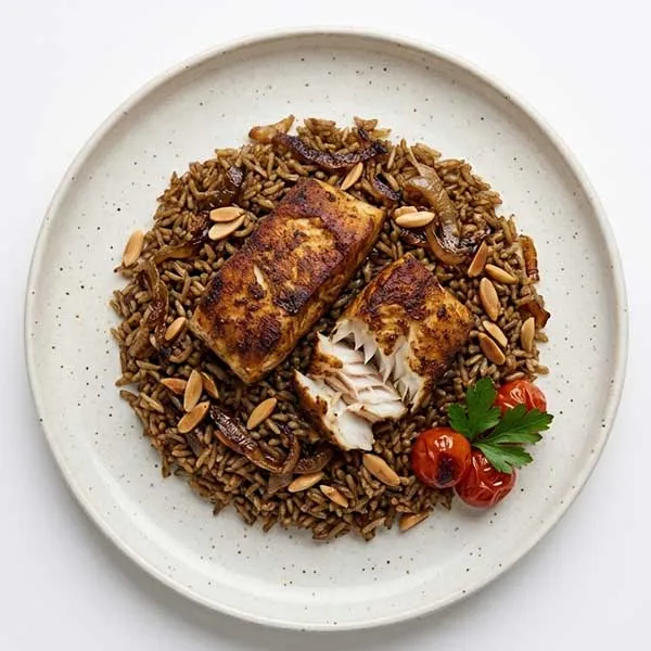 Fish Sayadieh with Caramelized Onion Pilaf